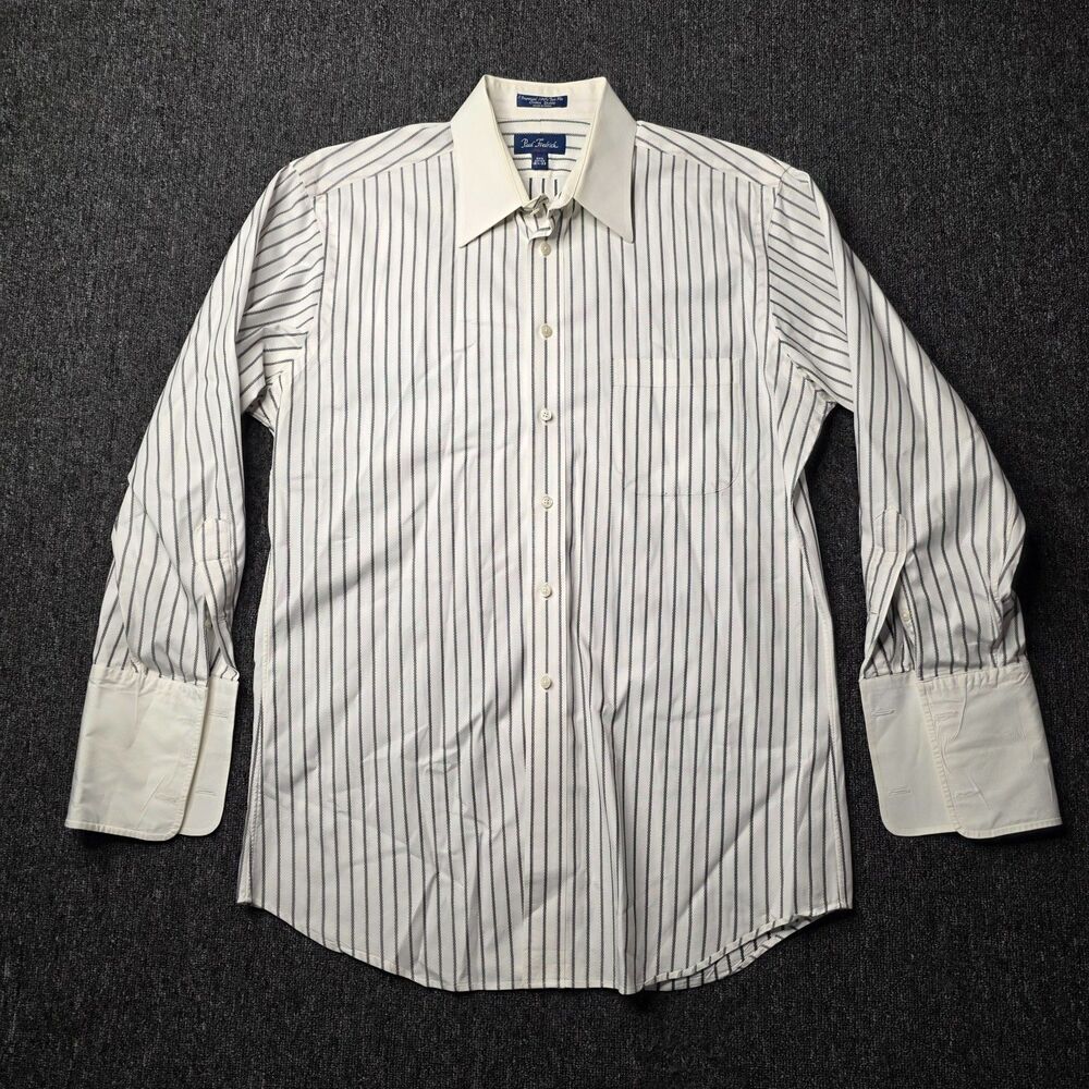 Paul Fredrick Dress Shirt 16.5 33 Trim Fit Imperial Dobby French Cuff Striped